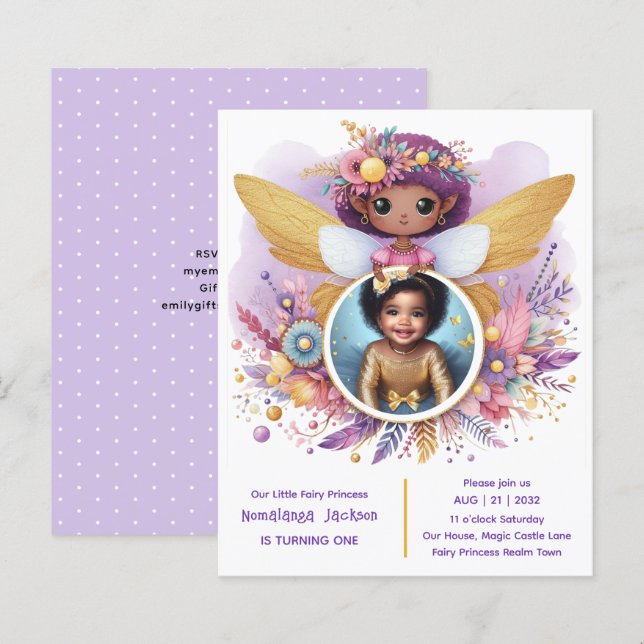 Photo Birthday Little Black Fairy African Purple (Front/Back)