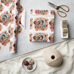Photo Birthday Little Black Fairy Red Gold Wrapping Paper