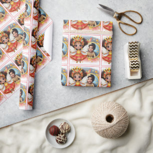 Photo Birthday Little Black Fairy Red Gold Wrapping Paper