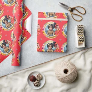 Photo Birthday Little Black Fairy Red Gold Wrapping Paper
