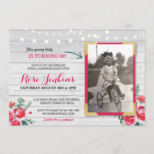 Photo Birthday Party Coral Floral Vintage Invite