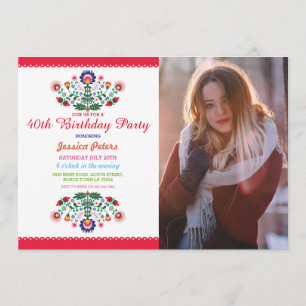 Photo Birthday Party Floral Fiesta Mexican Viva Invitation