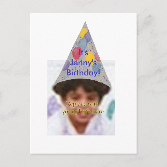 Photo Birthday Party Hat Invitation Postcards (Front)