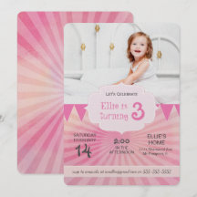 Photo Birthday Party Invitation | Carnival pink