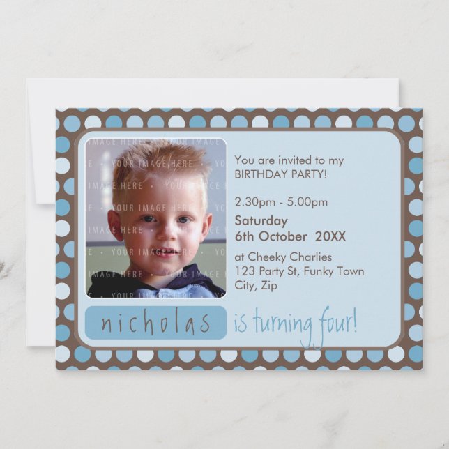 PHOTO BIRTHDAY PARTY  INVITES :: spotty 5L (Front)