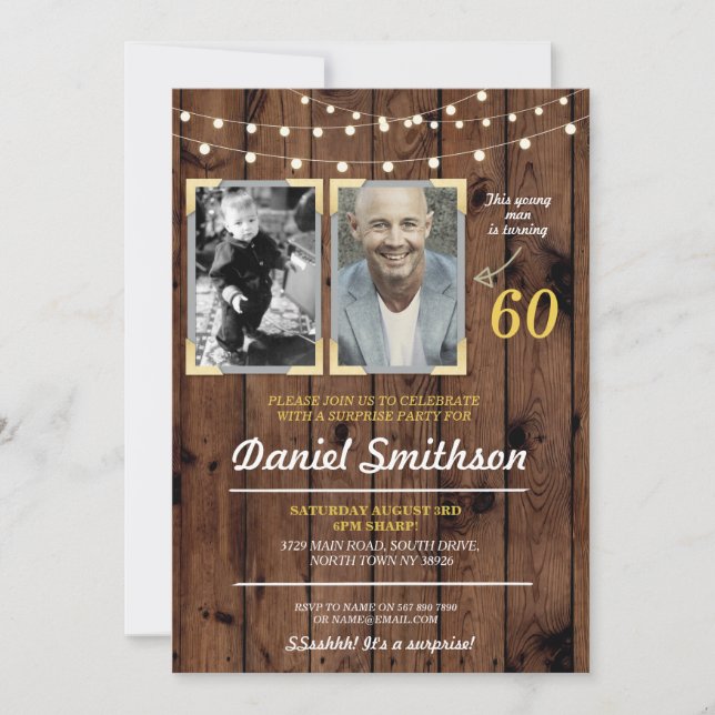 Photo Birthday Party Men's Pictures Surprise Wood Invitation (Front)
