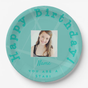 Photo Birthday Party Plate - Aqua HAMbyWG