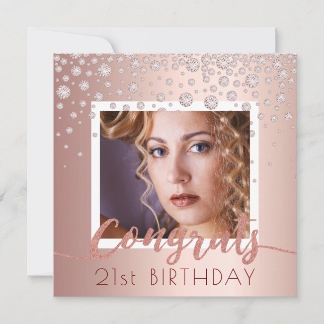 Photo Birthday party rose gold diamonds glam Invitation (Front)