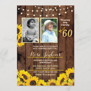 Photo Birthday Party Sunflower Wood 2 Pictures Invitation