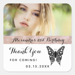Photo Birthday Thank You Butterfly Square Sticker