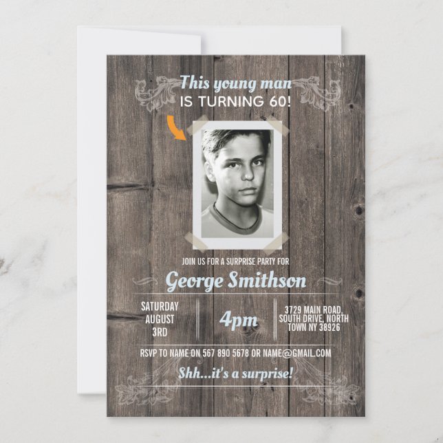 Photo Birthday Vintage Blue Surprise Invitations (Front)