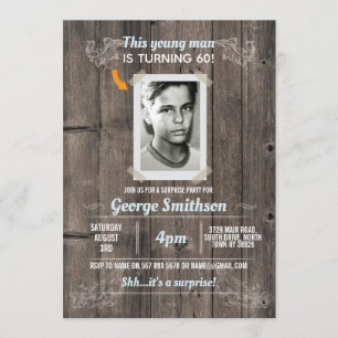 Photo Birthday Vintage Blue Surprise Invitations