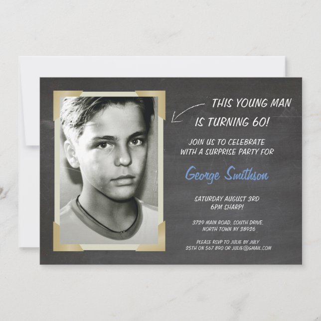 Photo Birthday Vintage Style Chalk Invitations (Front)