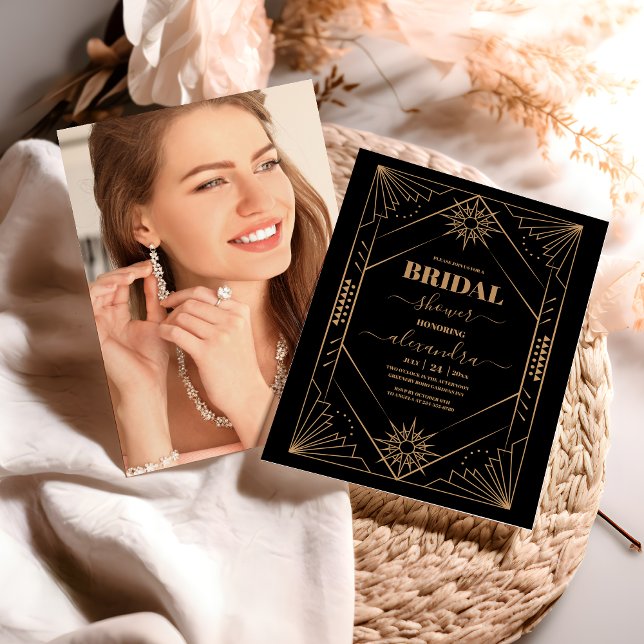 Photo  Black and Gold Art Deco Bridal Shower Invitation (Creator Uploaded)