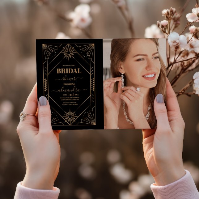 Photo  Black and Gold Art Deco Bridal Shower Invitation (Creator Uploaded)