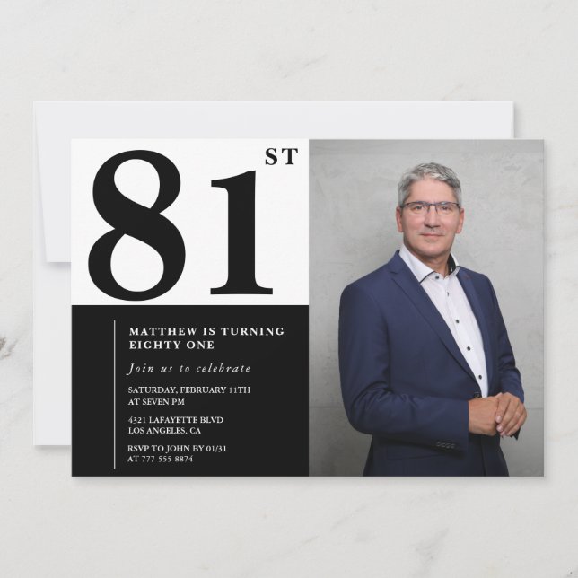 Photo Black and White 81st Birthday Invitation (Front)