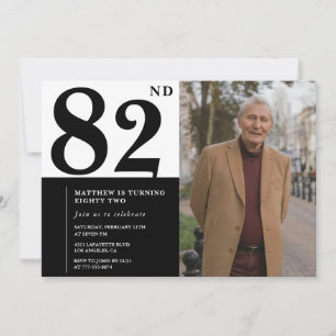 Photo Black and White 82nd Birthday Invitation