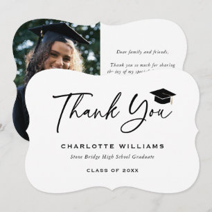 Photo Black and White Graduation Cap Minimalist Thank You Card