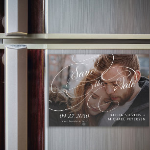 Photo black and white script wedding save the date magnetic invitation