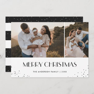 Photo Black and White Snow Merry Christmas Holiday Card