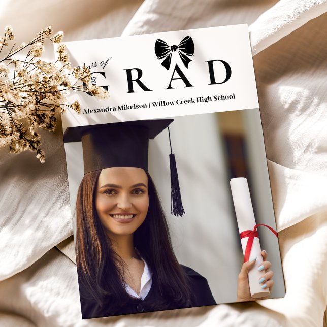 Photo Black Bow Graduation  Announcement (Creator Uploaded)