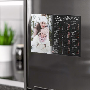 Photo Black Calendar 2026 Family Magnetic Card