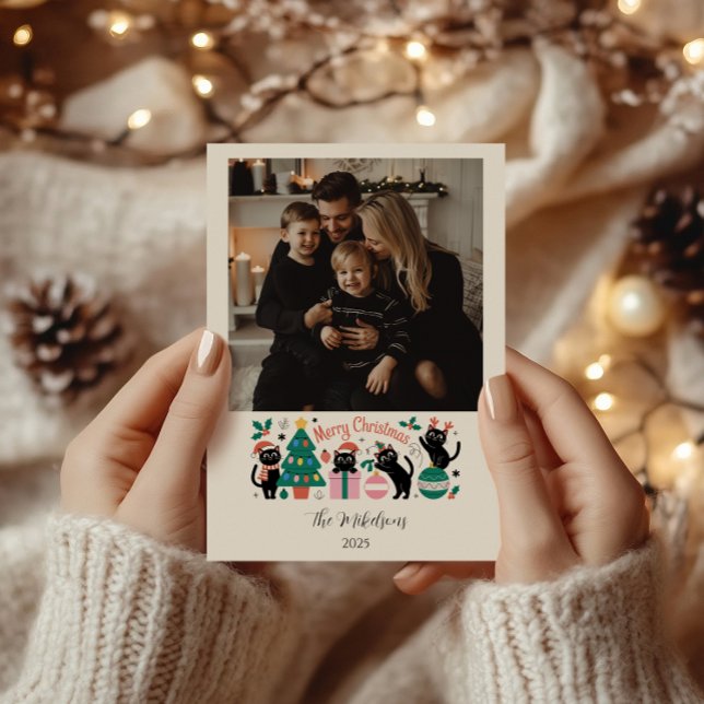 Photo Black Cat Christmas Holiday Card (Creator Uploaded)