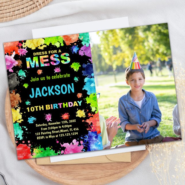 Photo Black DressForMess Paint Birthday Invitation (Photo Black DressForMess Paint Birthday Invitation)