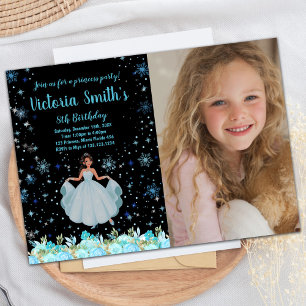 Photo Black Floral Princess Birthday Invitations