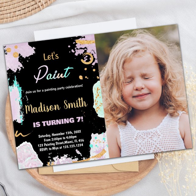 Photo Black Glitter Paint Birthday Invitations (Photo Black Glitter Paint Birthday Invitations)