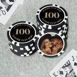 Photo Black Gold 100 Numbered Poker Chips<br><div class="desc">These custom poker chips feature a bold number on the front, which can be personalised with any number up to four digits. The front has a sleek black background with elegant gold text for a refined and classic look. The back includes space for a photo, making them perfect for weddings,...</div>
