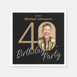 Photo Black Gold 40th Birthday Napkin