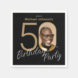 Photo Black Gold 50th Birthday  Napkin