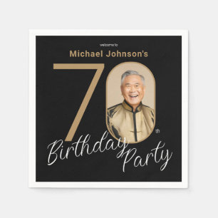 Photo Black Gold 70th Birthday Napkin