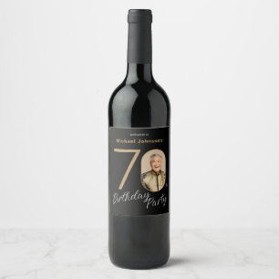 Photo Black Gold 70th Birthday Wine Label