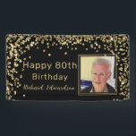 Photo Black Gold 80th Birthday Personalised  Banner<br><div class="desc">Photo Black Gold 80th Birthday Personalised</div>