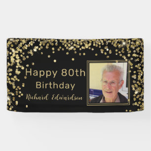 Photo Black Gold 80th Birthday Personalised Banner