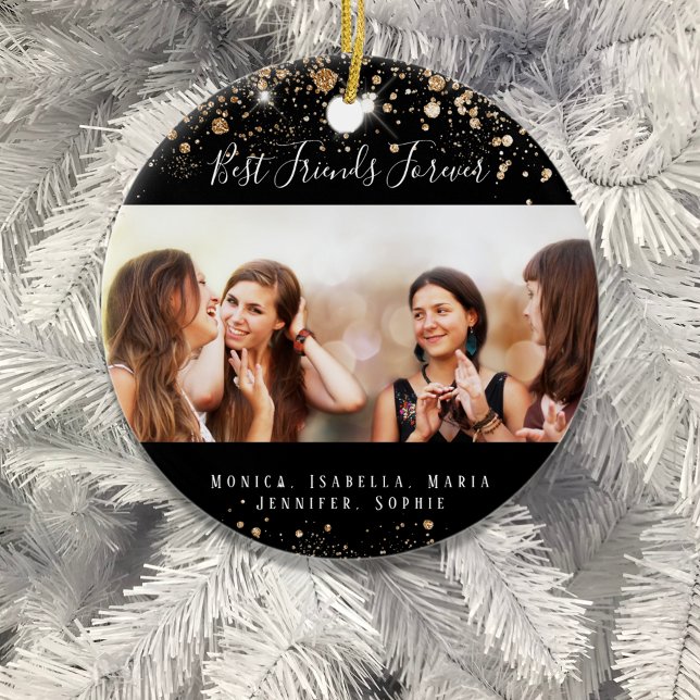 Photo black gold best friends forever glitter  ceramic ornament (Creator Uploaded)