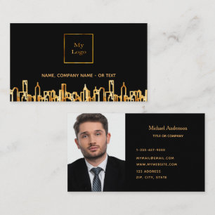Photo black gold city skyline business real estate business card