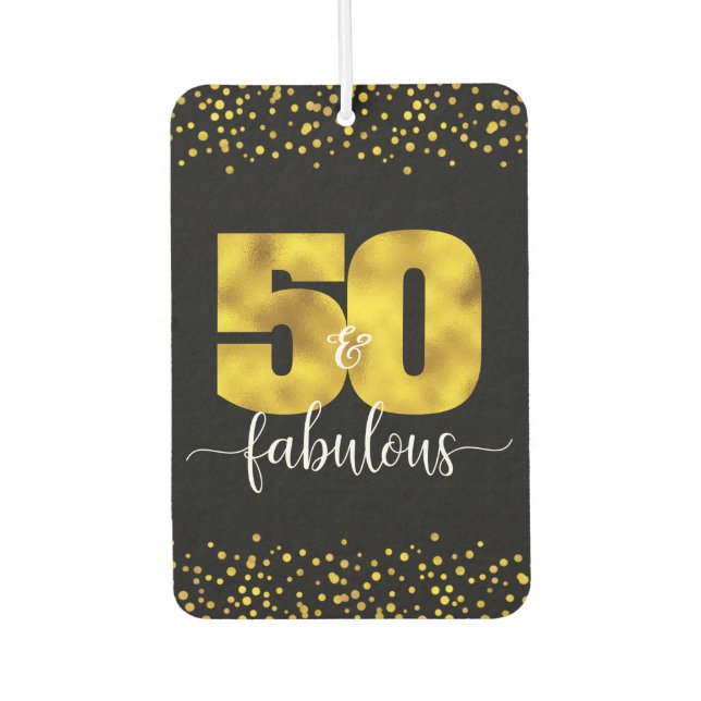 Photo Black Gold Foil 50 Fabulous Birthday Custom  Car Air Freshener (Front)