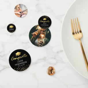 Photo Black Gold Graduation Party Confetti