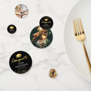 Photo Black Gold Graduation Party Confetti
