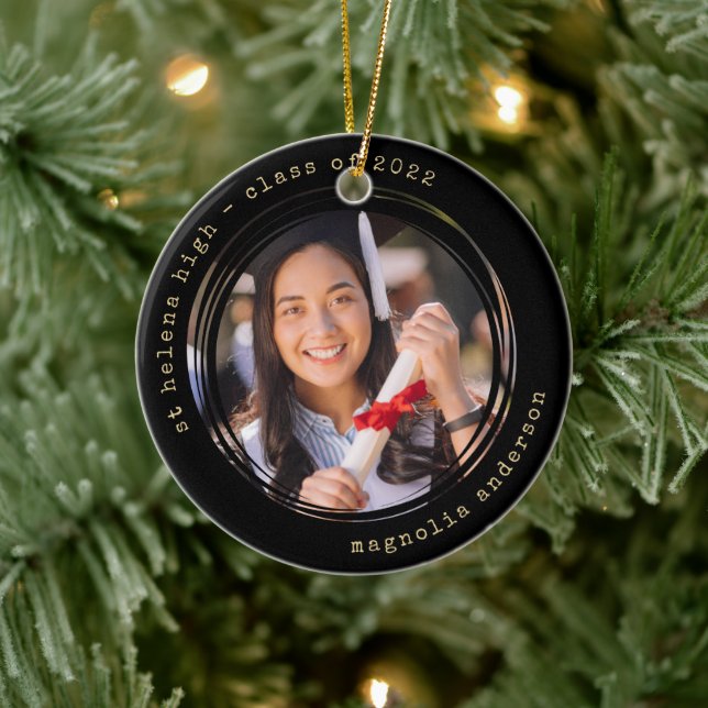Photo Black Gold School College Graduation Ceramic Ornament (Tree)