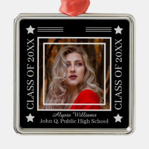 Photo Black Gray Class Year Graduation Metal Ornament