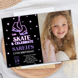 Photo Black Ice Skating Birthday Invitations