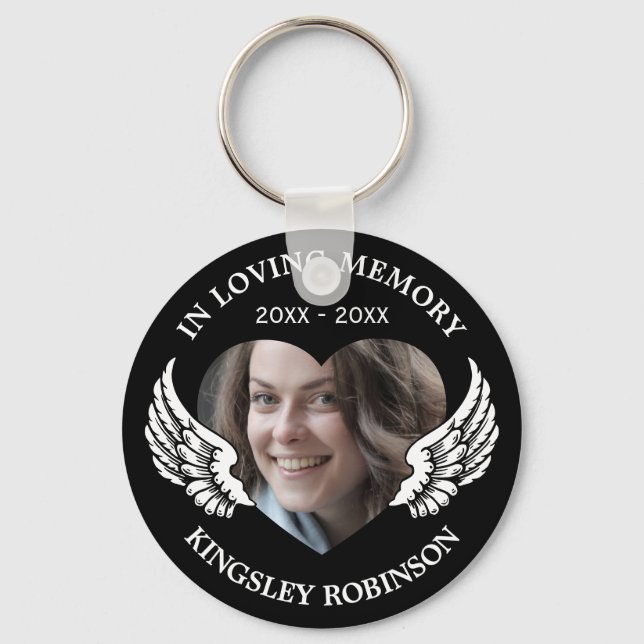 Photo Black Memorial Keepsake Key Ring (Front)