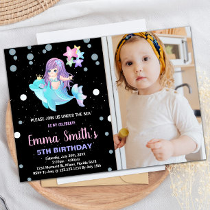 Photo Black Mermaid Invitations with dolphin