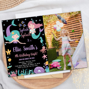 Photo Black Mermaids Under the sea Birthday Invitation