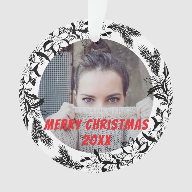 Photo Black Merry Christmas Custom  Ornament (Front)