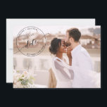 Photo, Black Monogram Stamp Photo Overlay Wedding Save The Date<br><div class="desc">Announce your wedding date with this beautiful photo save the date card! Modern Save the Date photo overlay stamp with couples names and date in black. Modern hand written Script details in both front and back. Works best with horizontal/landscape images with couple to the right side and with pale backgrounds....</div>